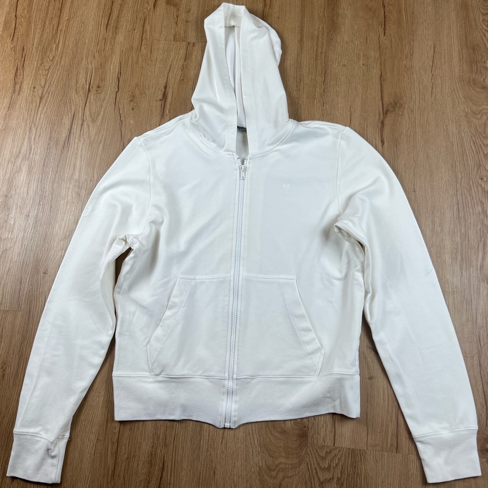 Nefertari White Full Zip Hoodie M Thick Clean Cotton Minimalist